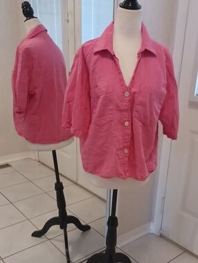 4/$30 Pink Button-Front Collared Top - Size Large